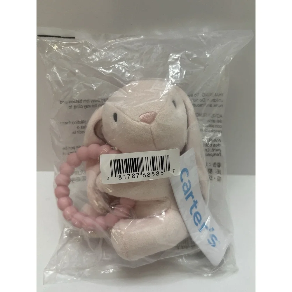 Carter's Baby Girl Pink Plush Bunny With Teether and Satin Ears Super Soft